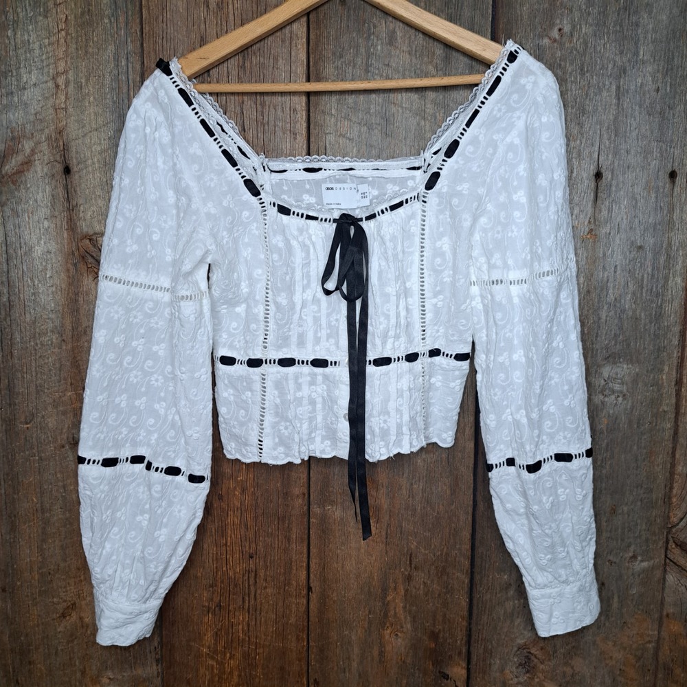 Fairycore Romantic Goth Square Neck White Lace Broderie Top Asos Design Women 6